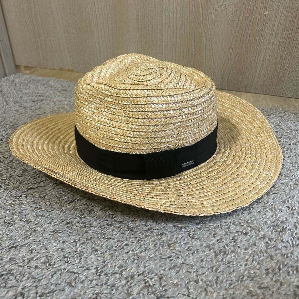 NWT Brixton Honey Woven Joanna Hat Black Band Straw Wheat Travel Summer Beach M